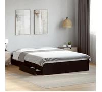 vidaXL Cadre de lit et tiroirs noir 120x190 cm bois d'ingénierie, lit, lit de rangement, cadre de lit double, lit double, meuble de chambre à coucher Noir