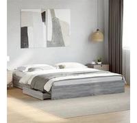 vidaXL Cadre de lit Sonoma 200x200 cm Gris avec tiroirs – Bois d'ingénierie
