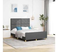 vidaXL Cadre de lit Gris foncé en Tissu 140X190 cm | Design Moderne avec tête de lit Amovible, en Bois Durable pour Adultes, Motif géométrique, décor pour Chambre 140 X 190, mobilier