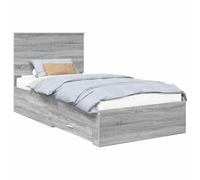 vidaXL Cadre de lit Gris Sonoma 100 x 200 cm Bois d'ingénierie, Cadre de lit rectangulaire Moderne, Bois Design, Rangement Pratique, mobilier Gain de Place, Organisation du Sommeil