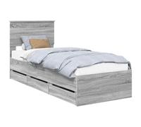 vidaXL Cadre de lit Gris Sonoma 75 x 190 cm Bois Ingénierie, Cadre de lit Moderne, Design Minimaliste, Meuble rectangulaire, Espace de Rangement caché, Solution pour Bien Dormir