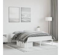 vidaXL Cadre de Lit, Lit Double avec Sommier à Lattes, Lit Adulte avec Pied, Meuble de Chambre à Coucher, Moderne, Métal Blanc 140x200 cm