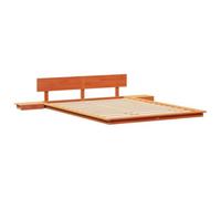 Vidaxl Cadre De Lit Au Sol Avec Tables De Chevet Marron Ciré 150x200cm En Bois Massif