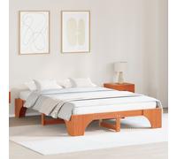 Vidaxl Cadre De Lit Marron Ciré Bois Massif 140 X 200 Cm Solide