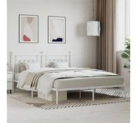 vidaXL Cadre de lit métal avec tête de lit Blanc 180x200 cm, lit Double, Meuble de Chambre à Coucher, lit d'invité, lit, Cadre de lit en métal