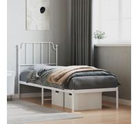vidaXL Cadre de Lit Métal avec Tête de Lit, Lit Simple avec Sommier à Lattes, Lit Adulte avec Pied, Meuble de Chambre à Coucher, Blanc 80x200 cm