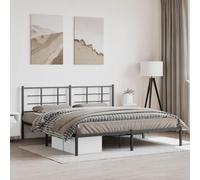 vidaXL Cadre de Lit Métal avec Tête de Lit, Lit Double avec Sommier à Lattes, Lit Adulte avec Pied, Meuble de Chambre, Moderne, Noir 180x200 cm