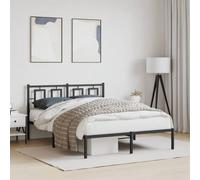 vidaXL Cadre de Lit Métal avec Tête de Lit, Lit Double avec Sommier à Lattes, Lit Adulte avec Pied, Meuble de Chambre, Moderne, Noir 140x190 cm