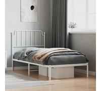 vidaXL Cadre de Lit Métal avec Tête de Lit, Lit Simple avec Sommier à Lattes, Lit Adulte avec Pied, Meuble de Chambre à Coucher, Blanc 90x200 cm