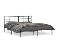 vidaXL Cadre de Lit Métal avec Tête de Lit, Lit Double avec Sommier à Lattes, Lit Adulte avec Pied, Meuble de Chambre, Moderne, Noir 180x200 cm