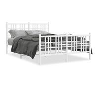 vidaXL Cadre de Lit Métal avec Tête de Lit/Pied de Lit, Sommier à Lattes, Lit Adulte, Lit Double de Chambre à Coucher Intérieur, Blanc 140x190cm