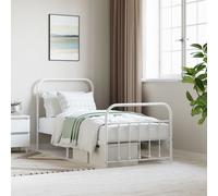 vidaXL Cadre de lit métal avec tête de lit/pied de lit blanc 90x190 cm