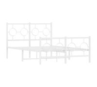 vidaXL Cadre de Lit Métal avec Tête de Lit Pied de Lit, Lit Double avec Sommier à Lattes, Lit Adulte avec Pied Chambre, Industriel, Blanc 120x200cm