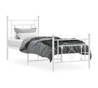 vidaXL Cadre de Lit Métal avec Tête de Lit Pied de Lit, Lit Simple avec Sommier à Lattes, Lit Adulte avec Pied Chambre, Moderne, Blanc 80x200 cm