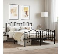 vidaXL Cadre de Lit Métal avec Tête de Lit Pied de Lit, Lit Double avec Sommier à Lattes, Lit Adulte avec Pied Chambre, Moderne, Noir 140x200 cm