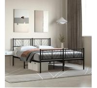 vidaXL Cadre de lit double métal 140x190 cm – Tête et pied, sommier à lattes, rangement noir