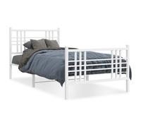 Cadre de Lit Métal avec Tête de Lit/Pied de Lit, Sommier à Lattes, Lit Adulte, Lit Simple de Chambre à Coucher Intérieur, Blanc 100x190cm