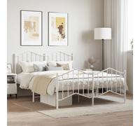 Cadre de Lit Métal avec Tête de Lit Pied de Lit, Lit Double avec Sommier à Lattes, Lit Adulte avec Pied Chambre, Moderne, Blanc 135x190 cm