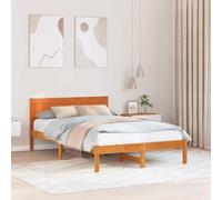 vidaXL Cadre de lit Minimaliste en Bois de pin Brun ciré pour 2 Personnes | Construction Robuste 135 x 190 cm Montage Facile Mobilier Chambre en Bois Double Adulte