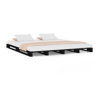 Vidaxl Cadre De Lit Noir 120x190 Cm Bois De Pin Massif Petit Double Marron