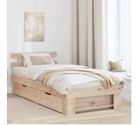 vidaXL Cadre de lit plateforme marron en bois de pin massif 75 x 190 cm avec deux grands tiroirs de rangement 872551