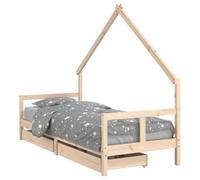 vidaXL Cadre de Lit pour Enfants avec Tiroirs, Lit Simple avec Sommier à Lattes, Meuble de Chambre à Coucher, Scandinave, Gris 80x200 cm Bois de Pin Massif