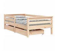 vidaXL Cadre de Lit pour Enfants avec Tiroirs, Lit Simple avec Tête de Lit et Pied de Lit, Meuble de Chambre, Scandinave, Marron 70x140 cm Bois de Pin Massif