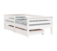 vidaXL Cadre de Lit pour Enfants avec Tiroirs, Lit Simple avec Tête de Lit et Pied de Lit, Meuble de Chambre, Scandinave, Blanc 70x140 cm Bois de Pin Massif