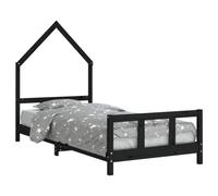 vidaXL Cadre de Lit pour Enfants, Lit Simple avec Sommier à Lattes, Meuble de Chambre à Coucher, Scandinave, Noir 90x190 cm Bois de Pin Massif