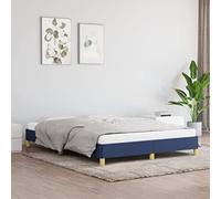 vidaXL Cadre de Lit Rembourré à Lattes Double Adulte - Meuble de Chambre à Coucher Intérieur Bleu 140x190 cm Tissu