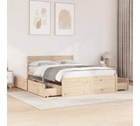vidaXL Cadre de lit avec tiroirs 140x190 cm Bois de pin Massif, Meuble de Chambre à Coucher, sommier, lit en Bois, lit, lit Double, lit de Rangement