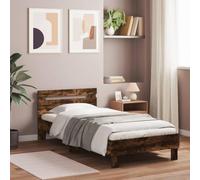 vidaXL Cadre de lit simple avec tête et lumières LED, sommier à lattes, chêne fumé 90x190 cm