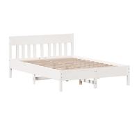vidaXL Cadre de lit et tête de lit 842663 – Lit double 140x190 blanc, sommier à lattes, pin massif
