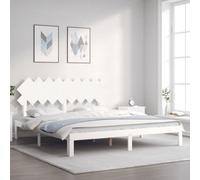 Bedframe met hoofdbord massief hout wit Super King Size3193742