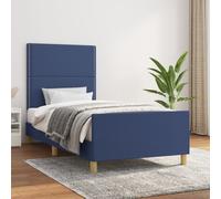 vidaXL Cadre de Lit avec Tête de Lit Sommier à Lattes Lit Rembourré Cadre à Lattes Lit Simple Adulte Meuble de Chambre à Chouer Bleu 90x190 cm Tissu