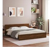 vidaXL Cadre de lit avec tête de lit – Lit double 200x200 cm, sommier à lattes, chêne marron
