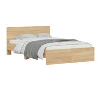 vidaXL Cadre de Lit avec Tête de Lit, Lit Double avec Sommier à Lattes, Lit Adulte, Meuble de Chambre à Coucher, Moderne, Chêne Sonoma 135x190 cm