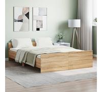 VidaXL Cadre de Lit Tête de Lit et Pied de Lit, Lit Double avec Sommier à Lattes, Meuble de Chambre Moderne, Chêne Sonoma 135x190 cm