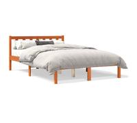 Lit Double vidaXL, Cadre en Bois de Pin Massif, Sommier à Lattes, Meuble de Chambre à Coucher, Moderne, Cire Marron 140x200 cm