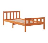 Lit Simple Adulte vidaXL, Cadre en Bois de Pin Massif, Tête de Lit, Sommier à Lattes, 75 x 190 cm, Marron, Moderne, Cire Marron