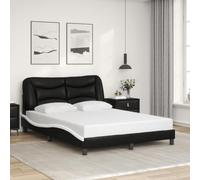 vidaXL Cadre de Lit sans Matelas Hvar, Lit Rembourré, Sommier à Lattes, Lit Double, Lit Adulte de Chambre à Coucher Intérieur, Moderne, Noir et Blanc 140x190 cm Similicuir