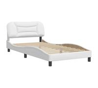vidaXL Cadre de Lit sans Matelas Hvar, Lit Rembourré, Sommier à Lattes, Lit Simple, Lit Adulte de Chambre à Coucher Intérieur, Moderne, Blanc 100x203 cm Similicuir