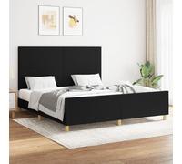 vidaXL Cadre de Lit avec Tête de Lit Sommier à Lattes Lit Rembourré Cadre à Lattes Lit Double Adulte Meuble de Chambre à Coucher Noir 160x200 cm Tissu Noir