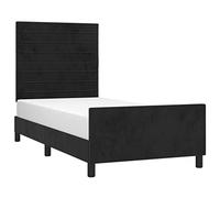vidaXL Cadre de lit simple rembourré avec tête de lit – Sommier à lattes Velours Noir 90x190 cm
