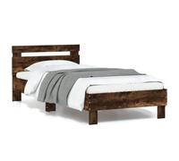 vidaXL Cadre de lit tête de lit et lumières LED chêne fumé 90x190 cm 838747