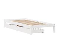 vidaXL Cadre de lit simple en pin massif blanc avec tiroirs et sommier 90×190 cm