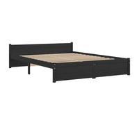 vidaXL Cadre de Lit Sommier à Lattes Lit Adulte Cadre à Lattes sur Pied Meuble de Chambre à Coucher Lit Double Noir Bois Massif 140x190 cm