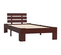 vidaXL Cadre de Lit Sommier à Lattes Lit Simple Lit Adulte Cadre à Lattes sur Pied Chambre à Coucher Maison Marron Foncé 90x200 cm Bois de Pin Massif