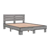 vidaXL Cadre de lit Sonoma Gris 140x190 cm Bois d'ingénierie et métal, lit, sommier, sommier, Meuble de Chambre à Coucher, lit d’invités, lit Double