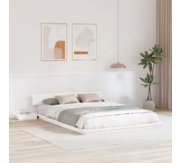 vidaXL Cadre de lit surélevé avec tables de chevet blanches 160x200cm en bois massif